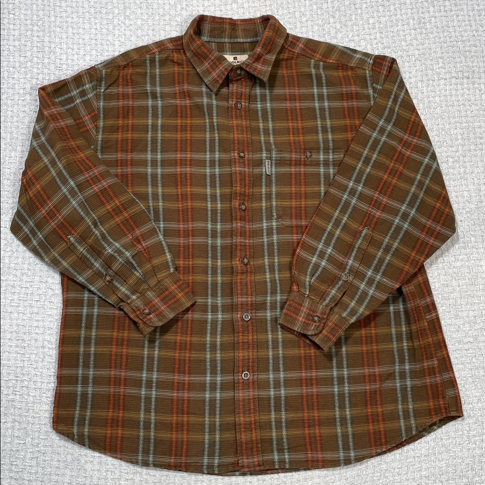 Mens Woolrich Cotton Outdoors Striped Button Up Brown Blue Orange Size X-Large - Picture 7 of 15